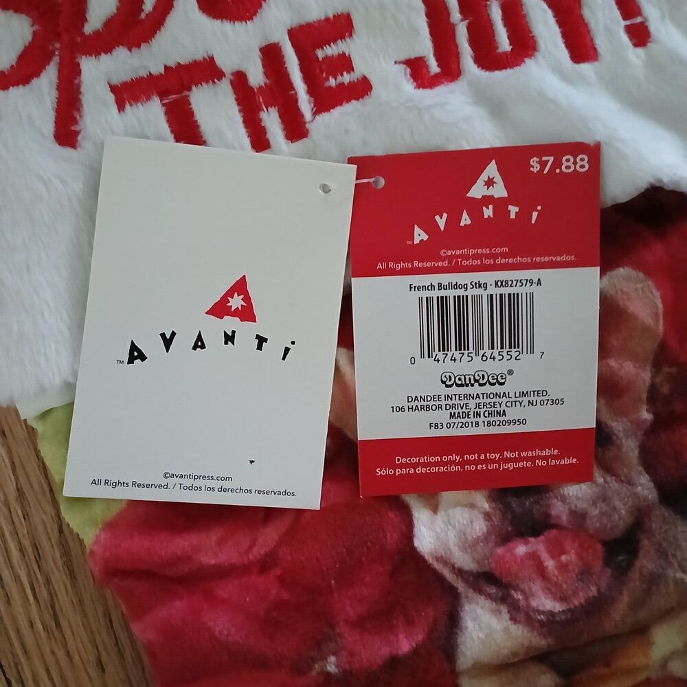 NEW 18” Avanti Christmas Stocking French Frenchie Bulldog Dog Spread The Joy - Picture 3 of 5